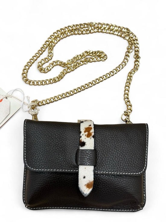 Divina Firenze Handbags - NWT Divina Firenze Black Leather Crossbody Bag w/ Gold Chain and Cowhide Accent